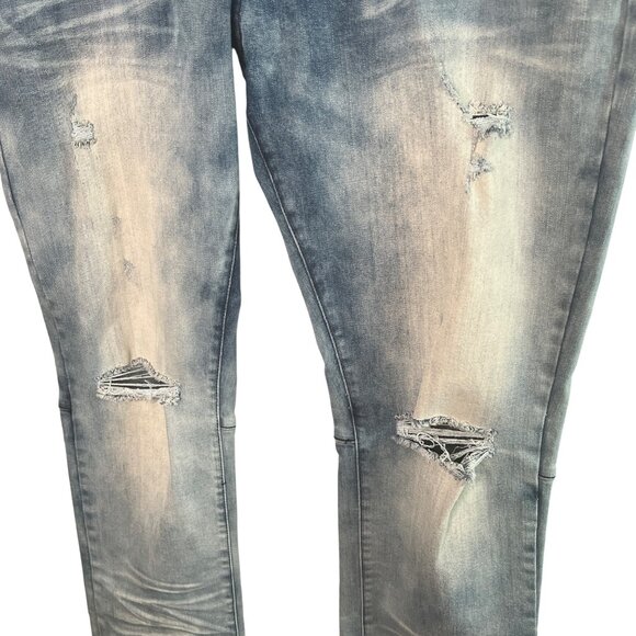 Smoke Rise Men's Distressed Slim Patch Wash Sz 42x32 Denim Jeans Ripped Knees - Picture 3 of 10